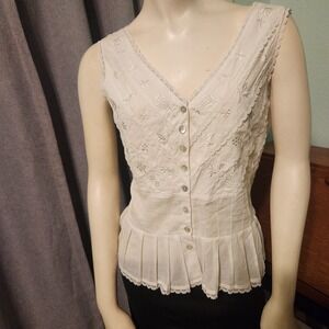 NWT Cotton Cami Babydoll Top Lace Trim Embroidered Fairy Coquette Chaundry Sz S
